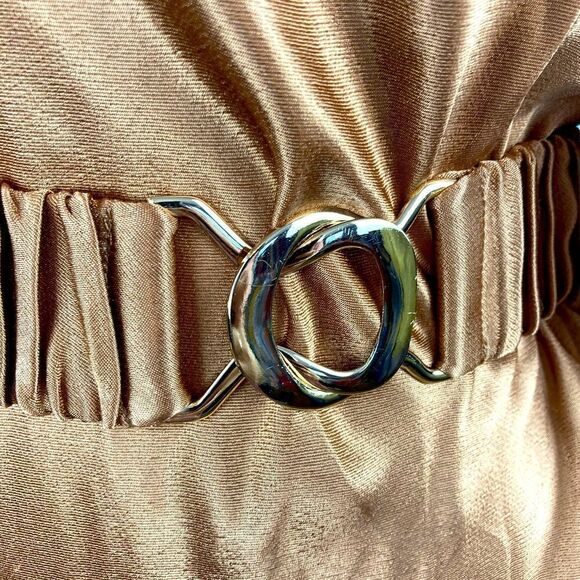 Shona Joy BNWT Copper Satin Dress w/ low open back that ties & matching belt - Picture 8 of 13